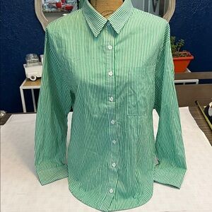 SOLAI THE LABEL GREEN & WHITE STRIPED COTTON CASUAL BUTTON DOWN SMALL